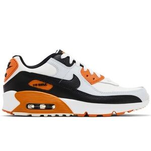 NIKE Big Boys Nike Air Max 90 GS 'Monarch Orange White Black Grey Sneakers 4.5